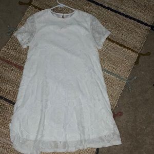 White tunic dress with lace overlay